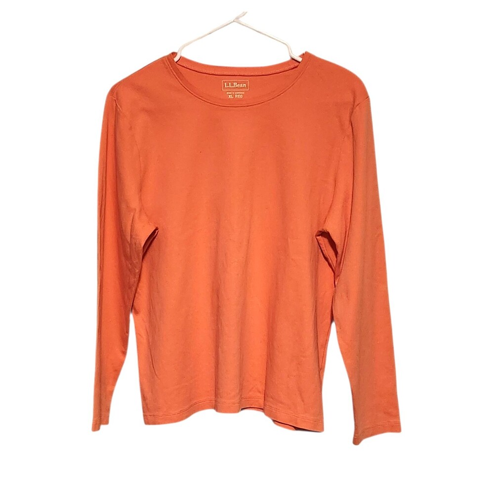 LL Bean Long Sleeve Tshirt Round Neck Cotton Coral Color Womens XL-Reg